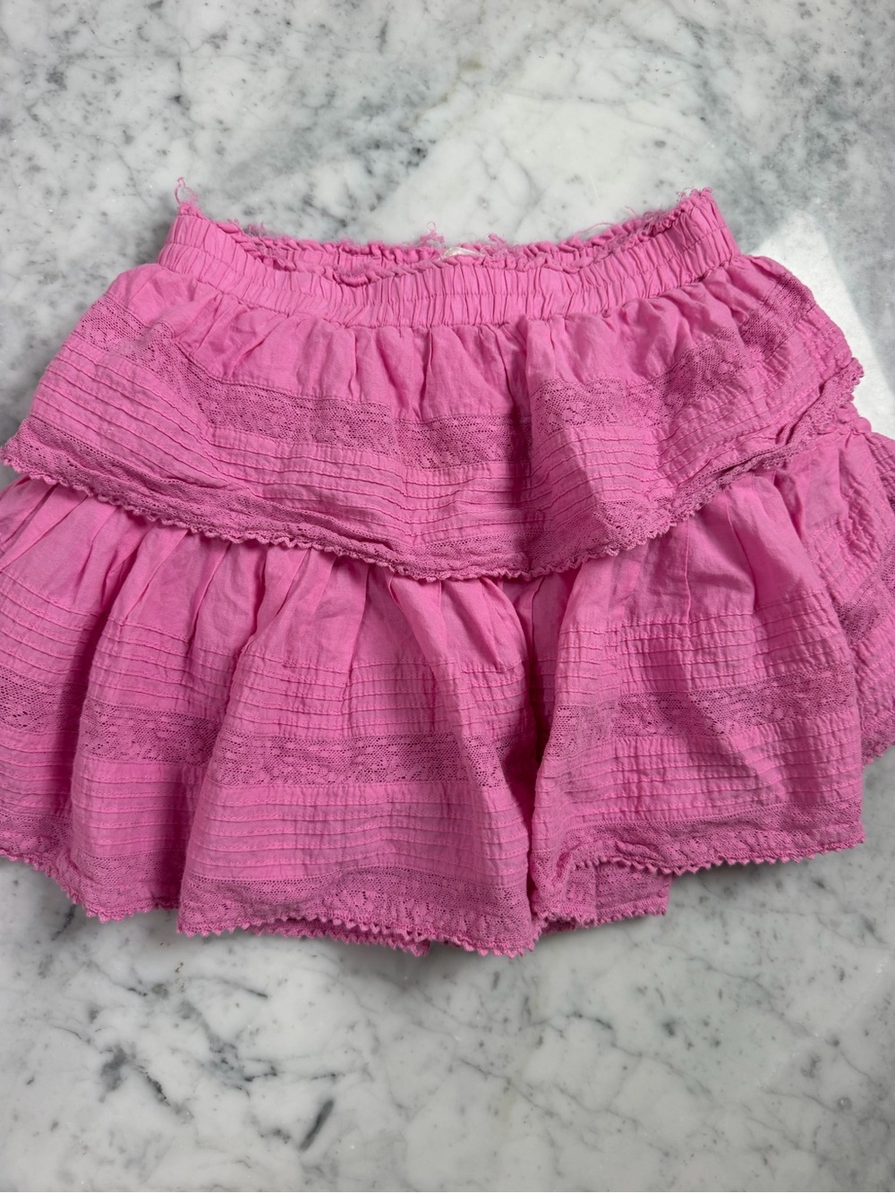 LoveShackFancy Bright Pink Tiered Ruffle Skort